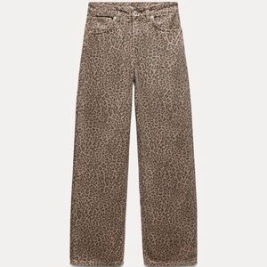 Zara Brown Leopard Print Relaxed Leg Jeans